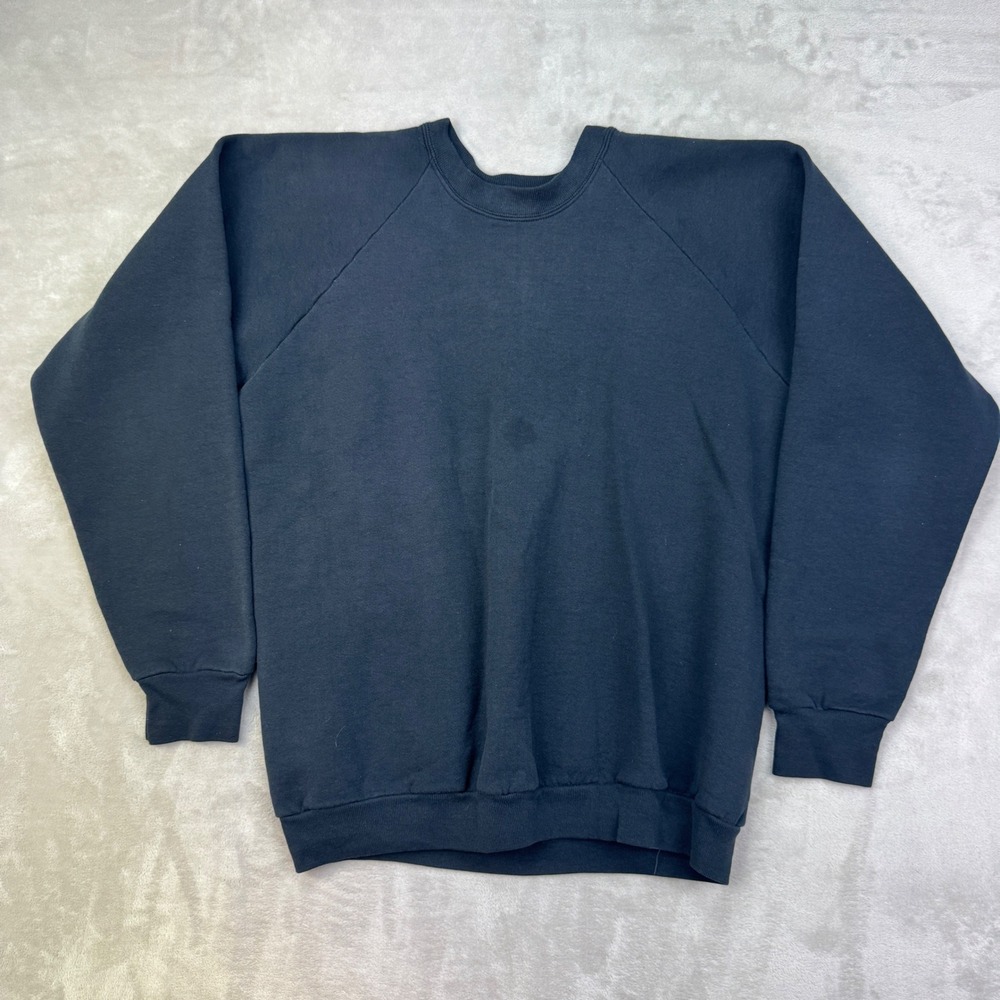 Vintage 90s Fruit Of The Loom Blank Pullover Sweatshirt XL 22x27 Black USA Faded